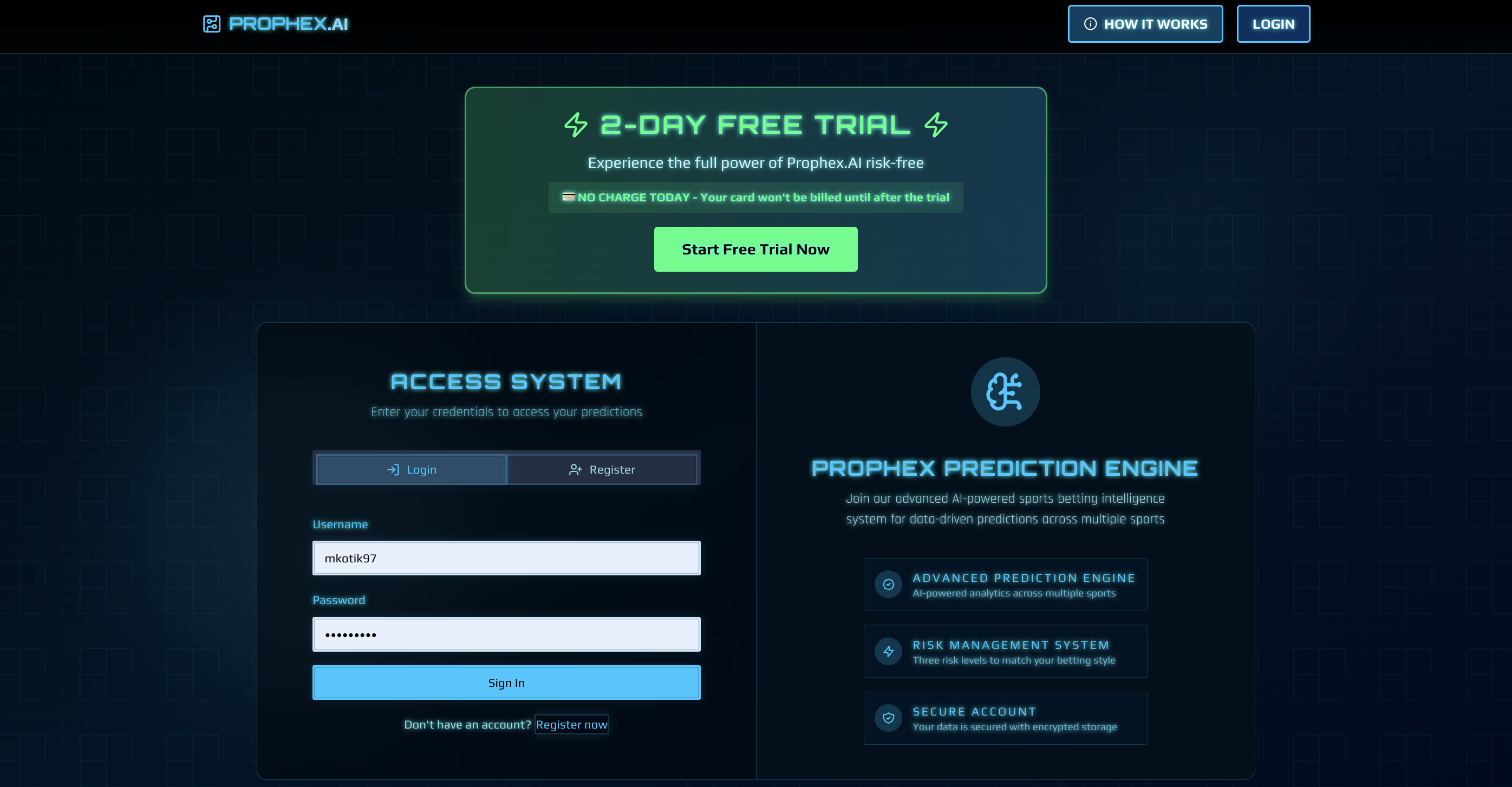 Prophex.ai homepage screenshot